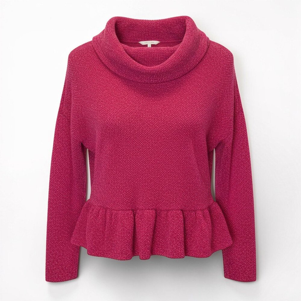 Pink Peplum Sweater Womens Small Cowl Neck Ruffle Hem Knit Top